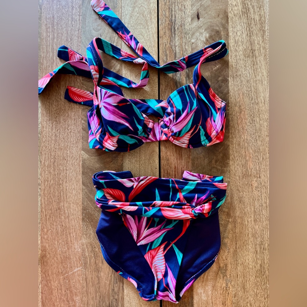 Tommy Bahama Tropical Leaf Bikini - Navy and Pink